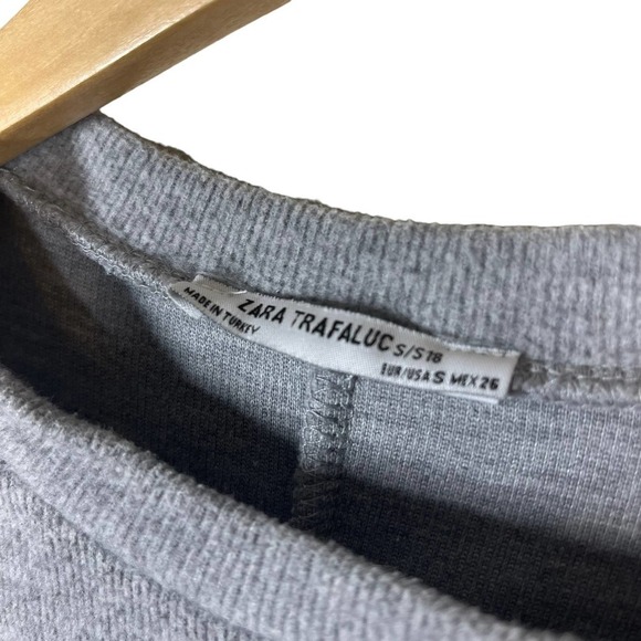 Zara Sweatshirt Striped Strap Sleeves Crewneck Gray Small - Picture 9 of 9